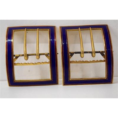 * Two Belt Buckles Antique Enamel And Gilt Bronze Ref133