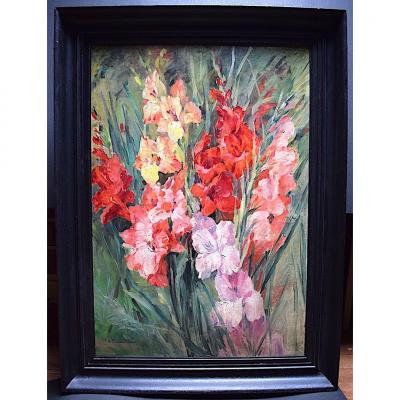 Still Life Flowers Gladioli Signed H. Rambaud Laurent XX Rt165