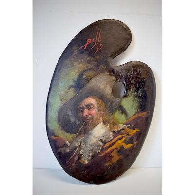 Bénito Belli Palette Of Painter Portrait Man In Hat XVIII Italy Italian XIX Signed Ref139