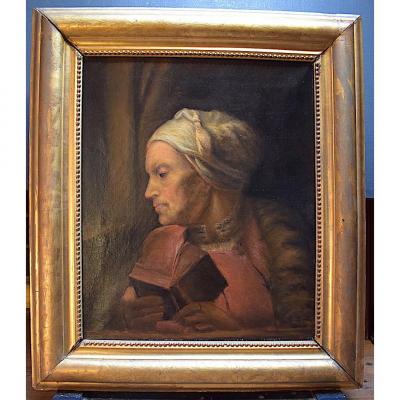 Portrait Old Woman XIX Copy Of Rembrandt Dutch Book Reading