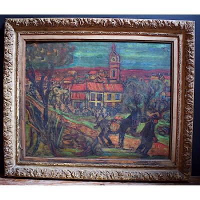 Countryside Scene Landscape Village Character Donkey Style Fauve Signed To Identify XX Rt171