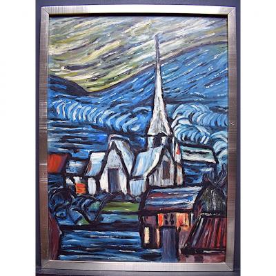 Fauve Expressionist Village Church Landscape XX Rt178