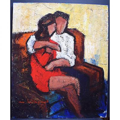 Bilbeaud Maurice Signed Sète Characters Couple Modern Art Cubist XX Rrt221