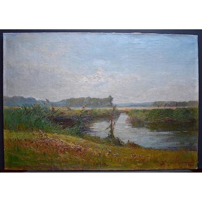 Signed Marquet Or Marguet Impressionist Landscape Pond Countryside 1921 XX Rt223