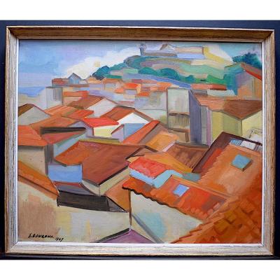 Cubist Modernist Fauve Village Provençal Côte d'Azur XX 1947  Signed To Identify Rt231