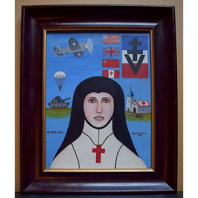 * J Soldevila Nurse War 1939 1945 Latin America Cross Of Lorraine Naive Art XX Rt286