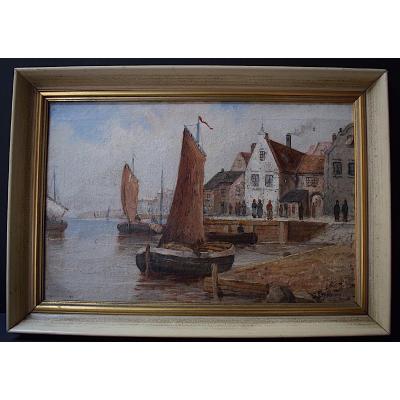 Navy England Ireland Scene Of Port Boats Signed Js Harrison XIX XX Rt292