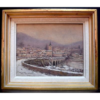 Fournier Signed Snow Landscape Post-impressionist River Bridge XX Rt293