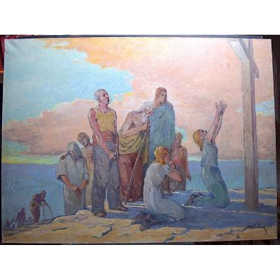 Signed Bretaudeau Symbolist Religious Scene Postimpressionist XX Rt350 *