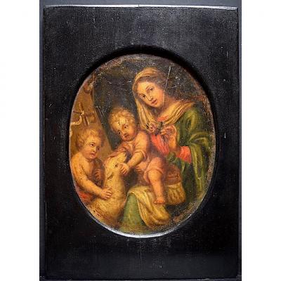 Virgin And Child Jesus Saint John The Baptist XVIII French Religious School Rt361