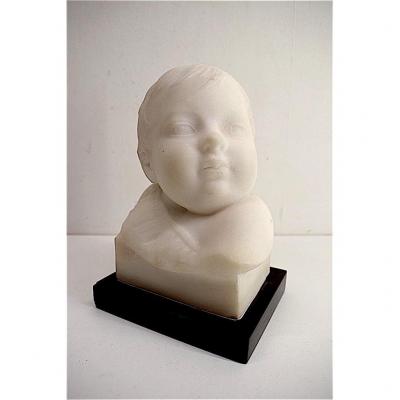 Pierre De Leonard Bust Child Carrara Marble Signed XIX XX Sculpture Ref180