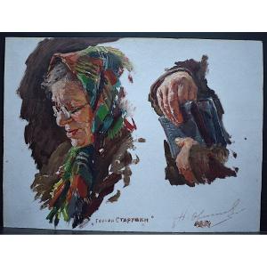 1950s Russian Woman Portrait And Hands Study Signed To Identify XX Rt378