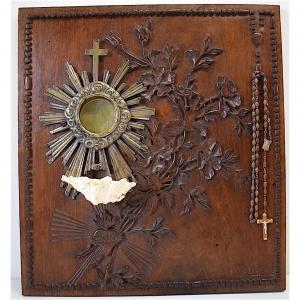 Reliquary Monstrance Holy Water Font Popular Art Carved Wood Bronze Rosary Holder XVIII XIX Ref209