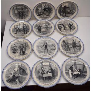 Series Of 12 Earthenware Plates Talking Humorous Galéjade Marseillaise XIX  Marseille Ref211
