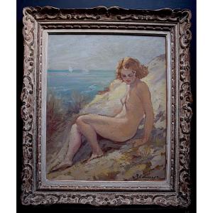Naked Woman On The Beach 1940s 1950s Signed To Identify XX Rt395