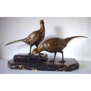 Ignacio Gallo Art Deco Couple Of Pheasants In Bronze Around 1925 1940 Animalier XX Th Ref220