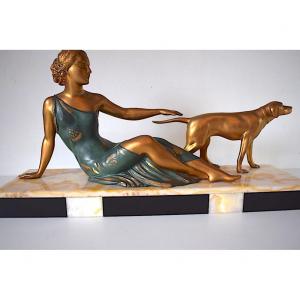 Ugo Cipriani Woman With Dog Art Deco Around 1925 Signed Uriano XX Ref235