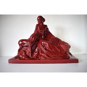 Sculpture Art Deco Ceramic Sculpture Woman And Antelope Circa 1925 1930 XX Ref236
