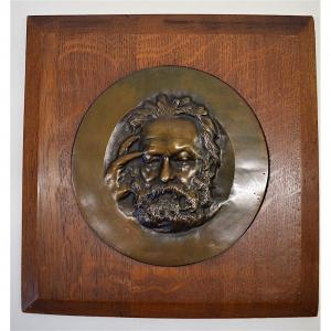 Portrait Of Victor Hugo Medallion In Framed Bronze After René Crozet Ref237