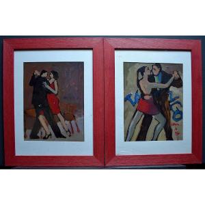 Jorge A Signed Tango Dancers Dance Pendants Pair XX Rt420