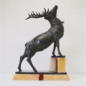 Deer Art Cast Metal Painted Animal Hunting Period Art Deco XX REF265