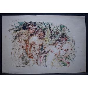 Marius Chambon Monotype Faunas And Nymphs Nude XX Rt443