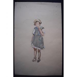 Marius Chambon Watercolor Little Girl Little Girl Child XX Rt448