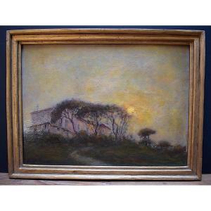 Aubert Signed Impressionist Night Landscape Sunset XX Rt456