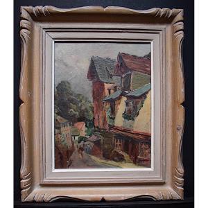 R David Old Street Of Jerzual Brittany Post Impressionist Signed  XX Rt467