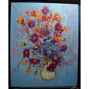 Jacques Sauze Bouquet Of Flowers With Periwinkles Still Life XX Rt479 *