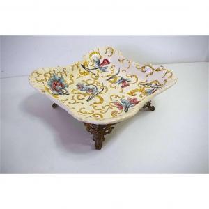 Fruit Cup Dish Center Table In Earthenware And Bronze XIX Th 1900 Flower Decor Ref343