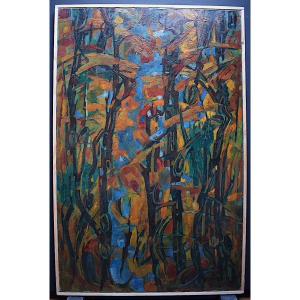 Claude Arrazeau Signed ''the Forest'' Abstract XX Rt546 *