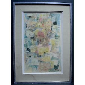 J. Brain Signed 1963 Abstract Watercolor XX Rt549