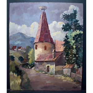 Henri Schwagh Alsace Ribeauvillé Stork Tower Alsatian Art XX Rt555