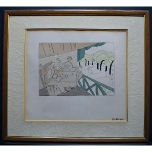 Charles Martin Stencil Composition Sport Tennis Art Deco XX Rt587