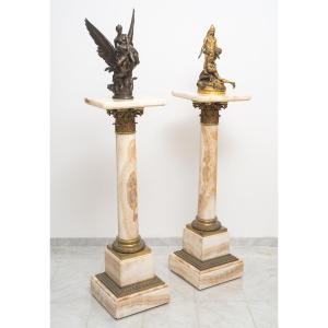 Pair Of Columns In Moroccan Onyx And Gilt Bronze, Circa 1870
