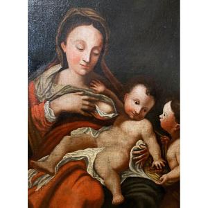 17th Century Italian School - Hst Painting - The Breastfeeding Madonna Holy Family -