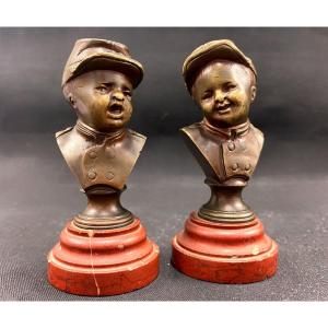 Pair Of Two Bronzes: Jean Who Laughs And Jean Who Weeps - Late 19th Century