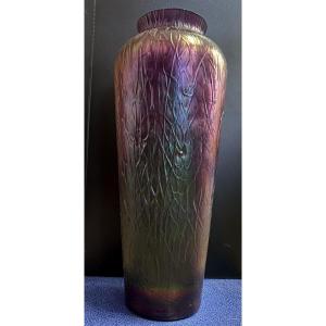Loetz - Large Purple Vase Iridescent Of Green - 1950s/60s