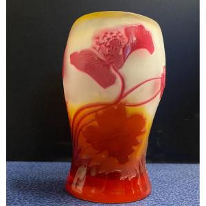 Galle- Multilayer Glass Vase Cleared With Acid- Papaveraceae- XXth