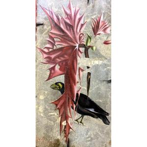 Joséphine Beaudouin - Painting On Marble Still Life With Bird - 20th