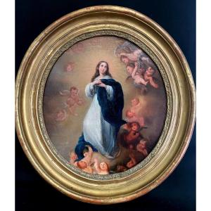 Tableau 17 Ième, Oil On Canvas Of The Virgin, The Immaculate Conception