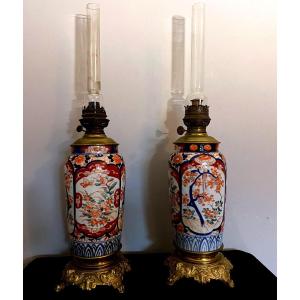 Pair Of Imari Porcelain Lamps 19th