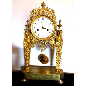 Empire Period Bronze Portico Clock "return From Egypt"