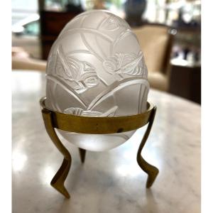 Lalique Glass Egg Decorated With Crickets 1950