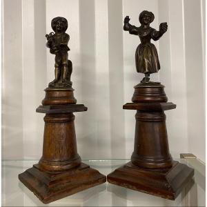 Pair Of Bronzes Mounted On Wood - 19th