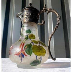 Daum Nancy - Ewer Cleared With Acid Enamel Paint, Signed