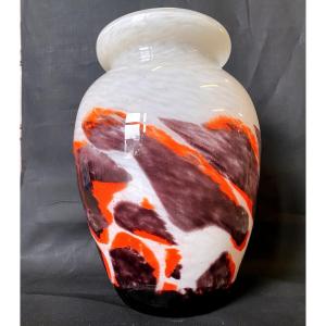 Large Schneider Vase In Glass Paste With Marmonean Decor - 20th Century