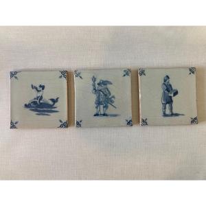 3 Carreaux Pays-bas. Delft Début XIXe