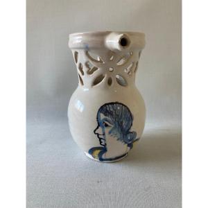 Misleading Pitcher In Nevers Earthenware With Portrait Decor